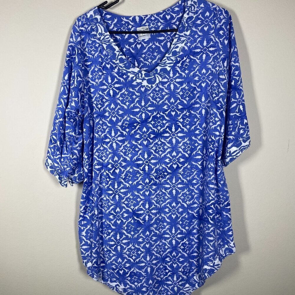 Lost River Clothing Co. Women's 3/4 Sleeve Blue White Print Cover-up Medium Reso